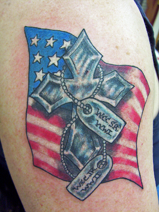 Looking for unique Jason Riddick Tattoos?  Memorial Flag/Cross/Dog tags
